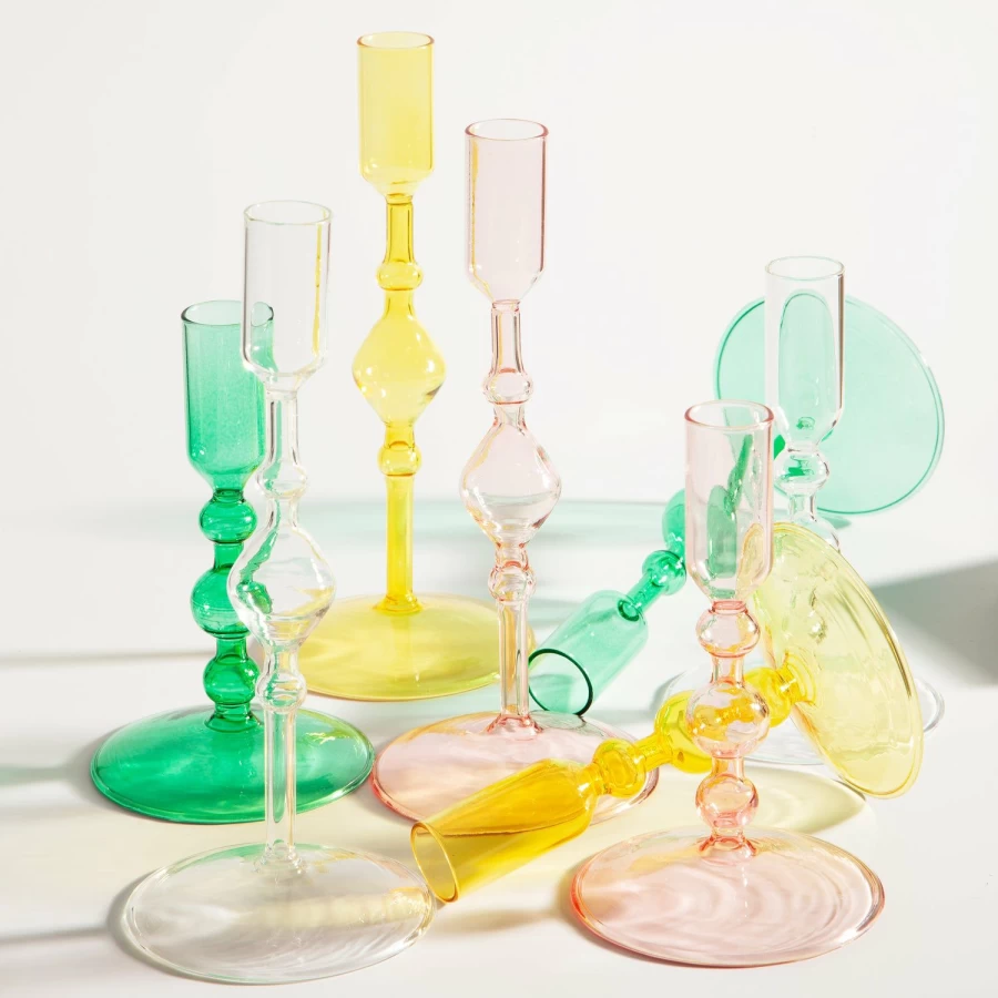 "Poketo Tall Glass Candlestick Holder - Elegant Decorative Candle Stand"