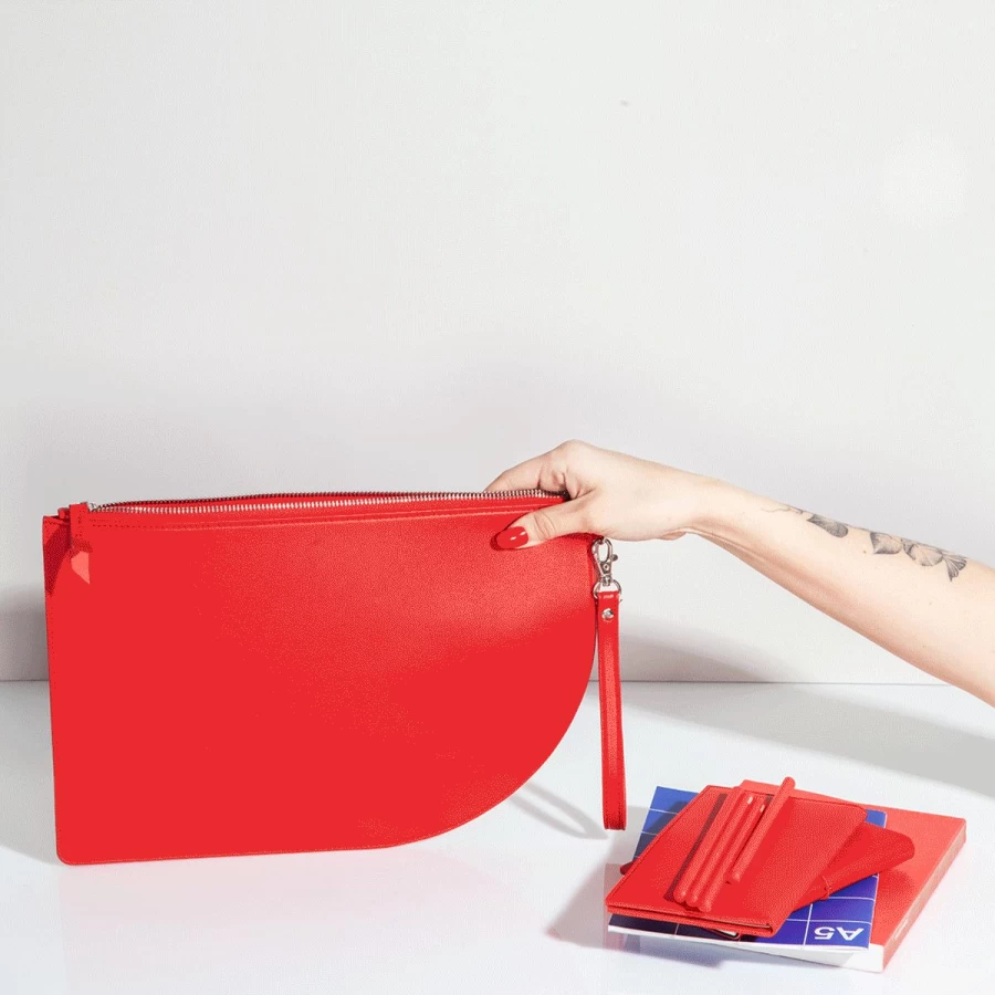 "Poketo Red Curve Clutch – Stylish Women's Handbag for Everyday Use"