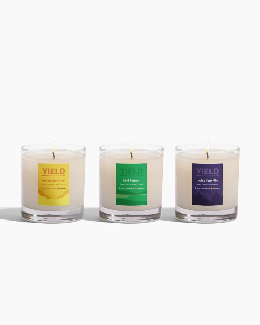 Poketo Headspace X Yield Meditation Candle Trio - Aromatherapy Gift Set for Relaxation & Mindfulness