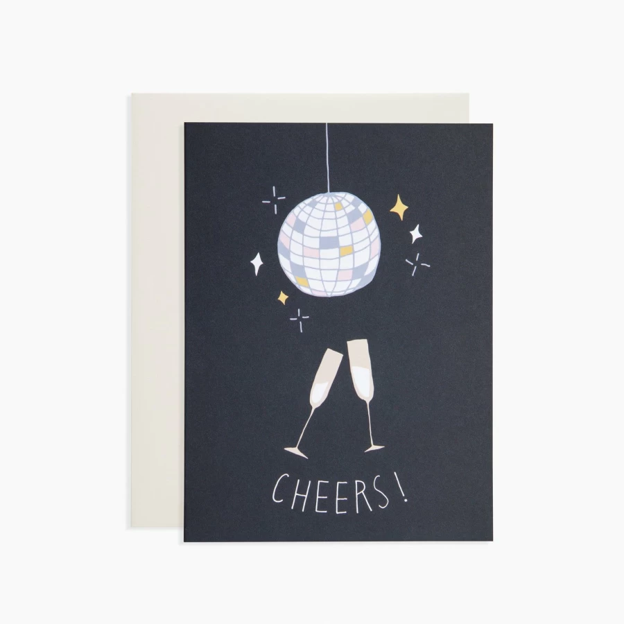"Poketo Disco Ball Cheers Greeting Card - Unique Party Celebration Card"