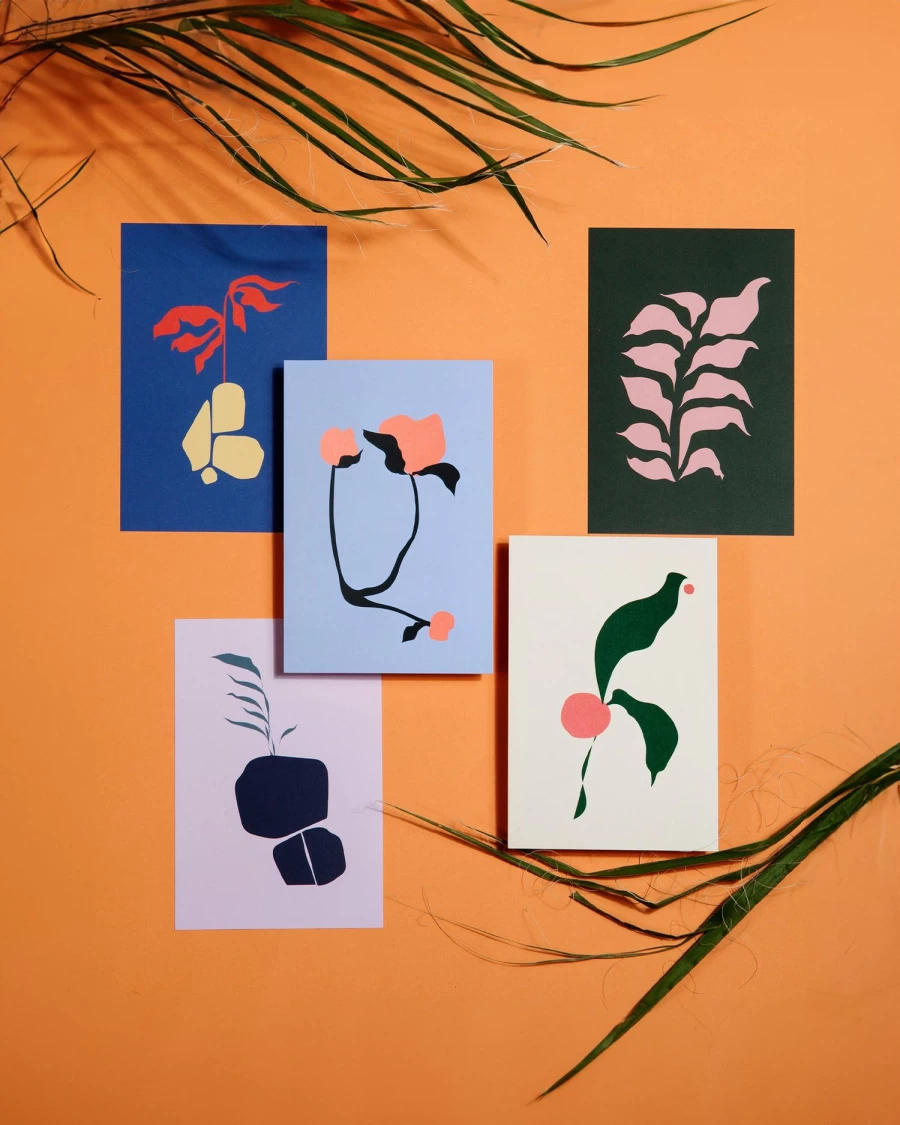"Poketo Abstract Flora Postcards – Vibrant Botanical Art Prints for Greetings & Decor"