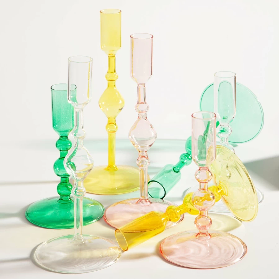 "Poketo Tall Glass Candlestick Holder - Elegant Decorative Candle Stand for Home Decor"