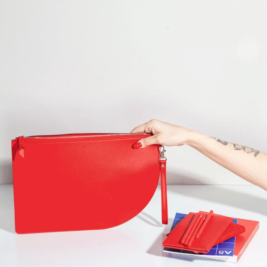 "Poketo Red Curve Clutch – Stylish Women's Handbag for Everyday Use"