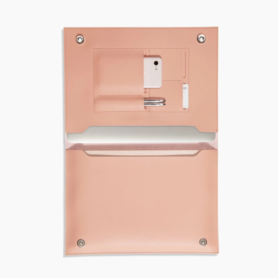 Poketo Blush Pink 13 Inch Minimalist Leather Folio - Large Slim Laptop Cover