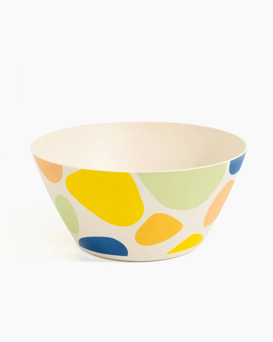 Poketo Handcrafted Bamboo Pebble Serving Bowl - Eco-Friendly Natural Tableware for Salads, Snacks & Entertaining