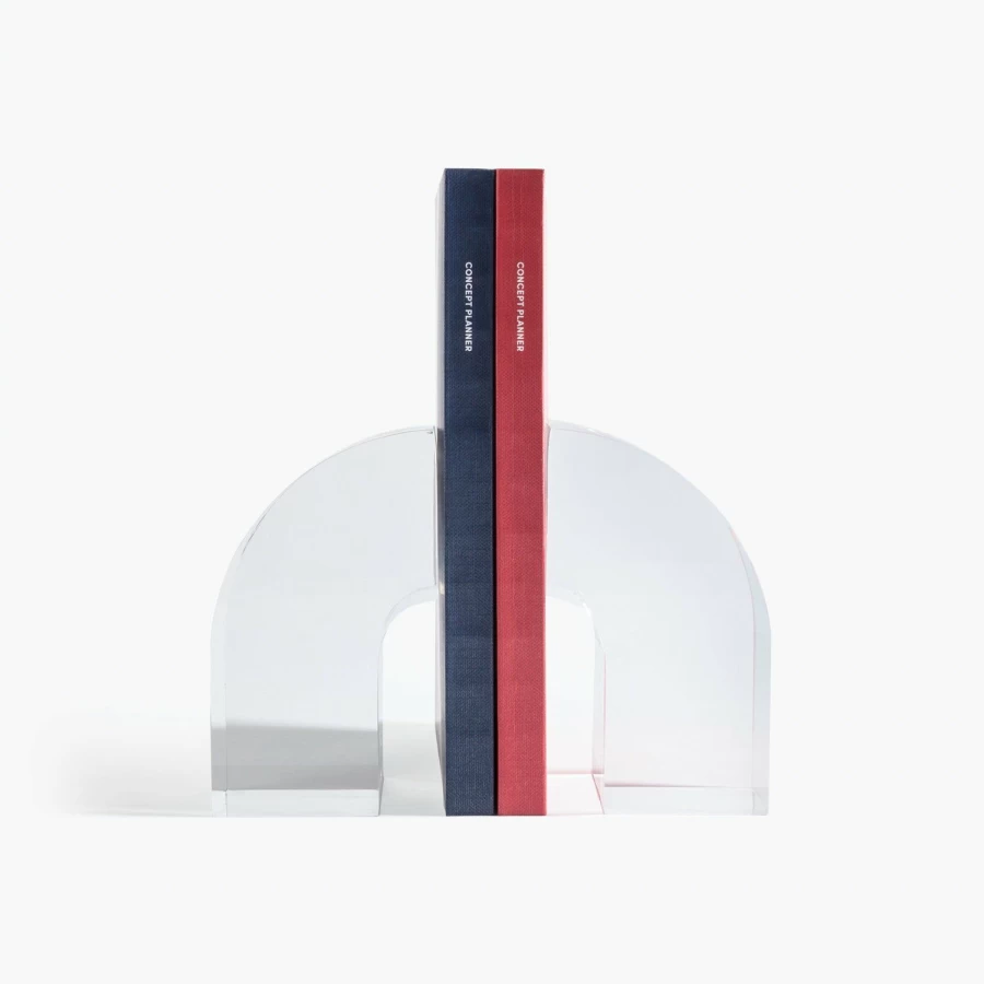 Poketo Arc Bookends - Modern Geometric Book Holders for Stylish Shelf Decor