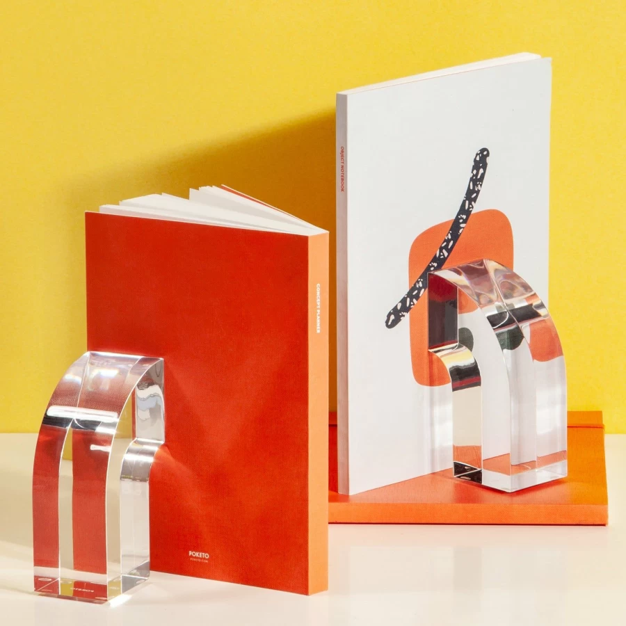 Poketo Arc Bookends - Modern Geometric Book Holders for Stylish Shelf Decor