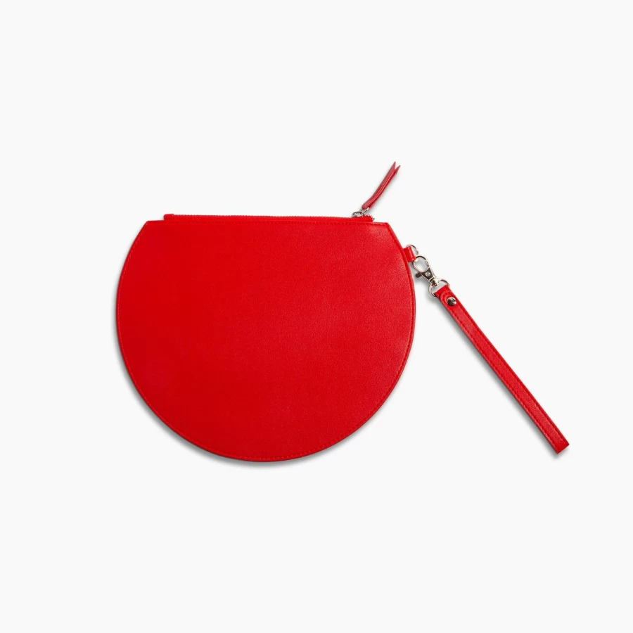 Poketo Red 3/4 Moon Clutch - Stylish Crescent Handbag for Women
