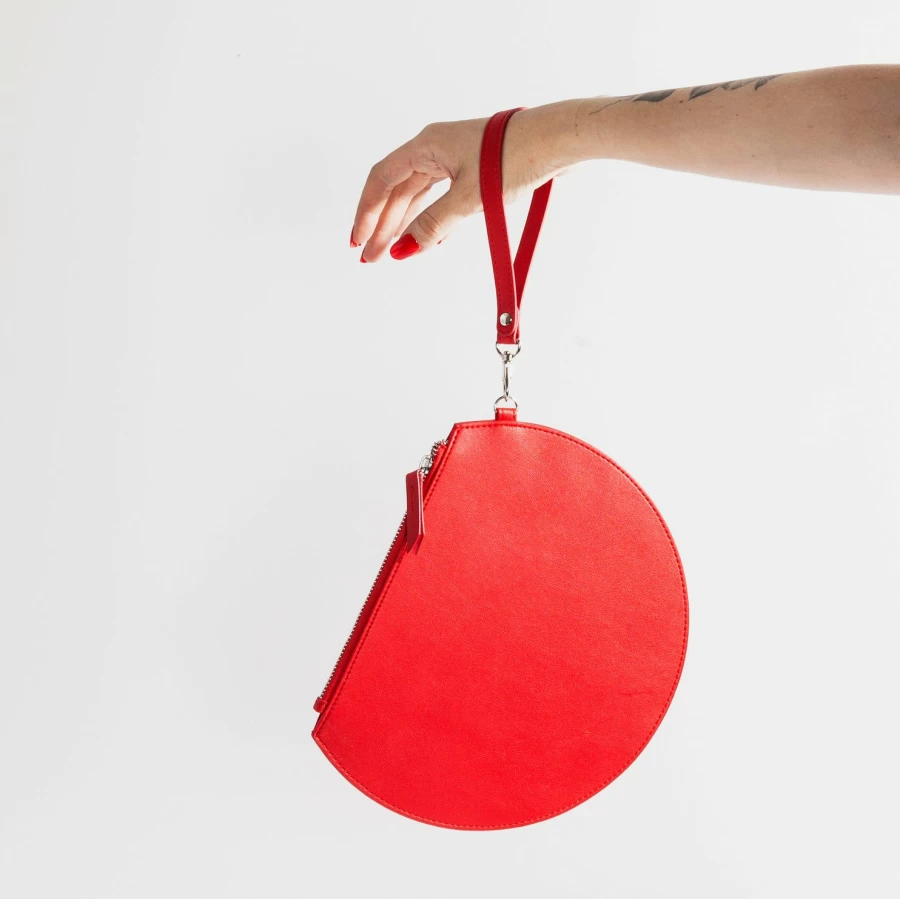Poketo Red 3/4 Moon Clutch - Stylish Crescent Handbag for Women